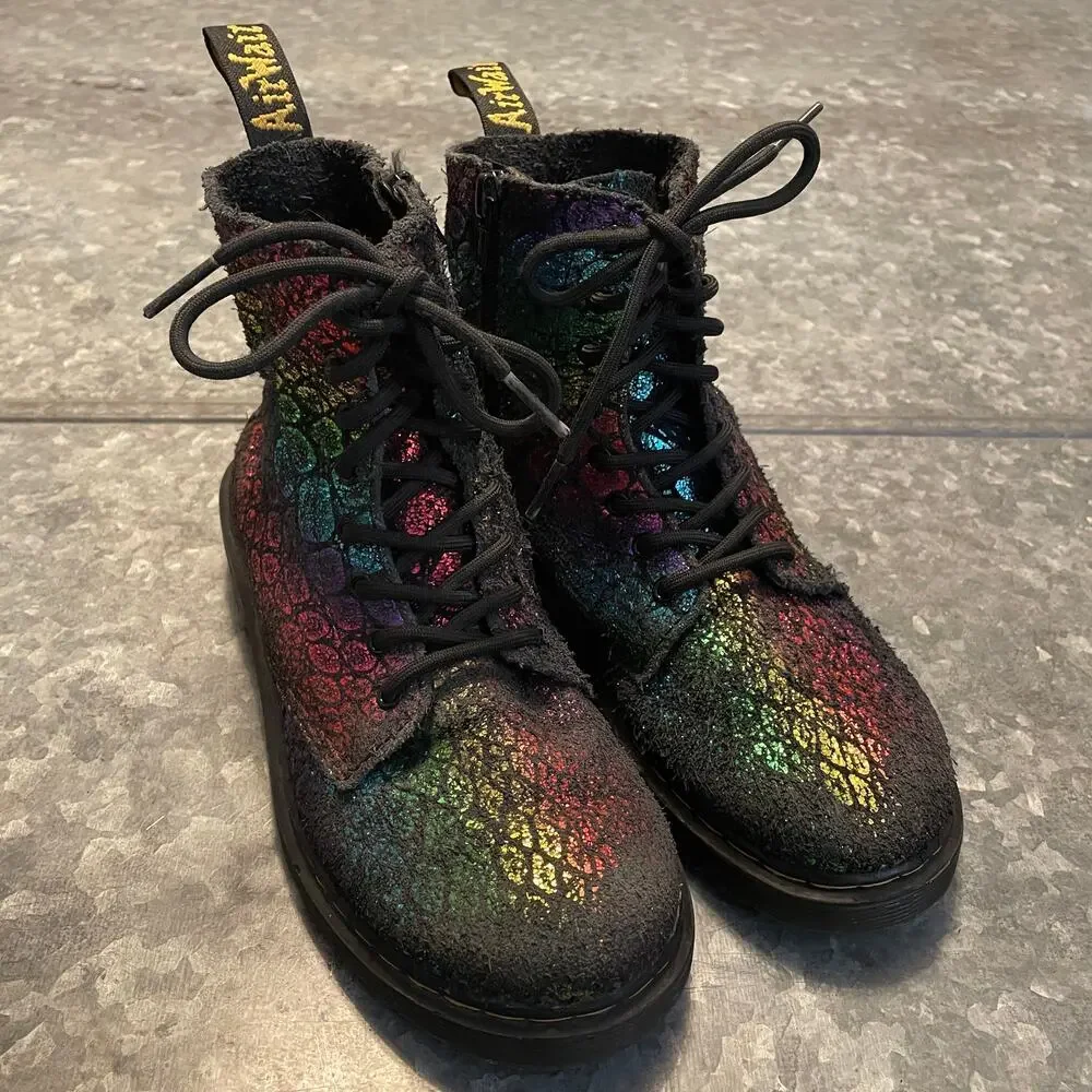 Dr Martens 1460 Pascal J Rainbow Crocodile Metallic Suede Boots Youth Kids 3